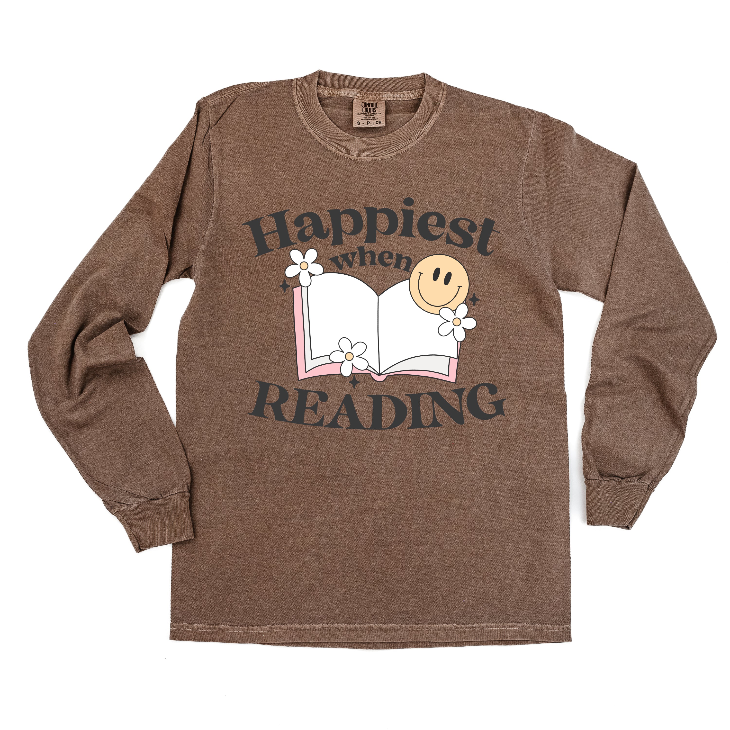 Happiest When Reading - Long Sleeve Comfort Colors Tee Little Mama Shirt Shop