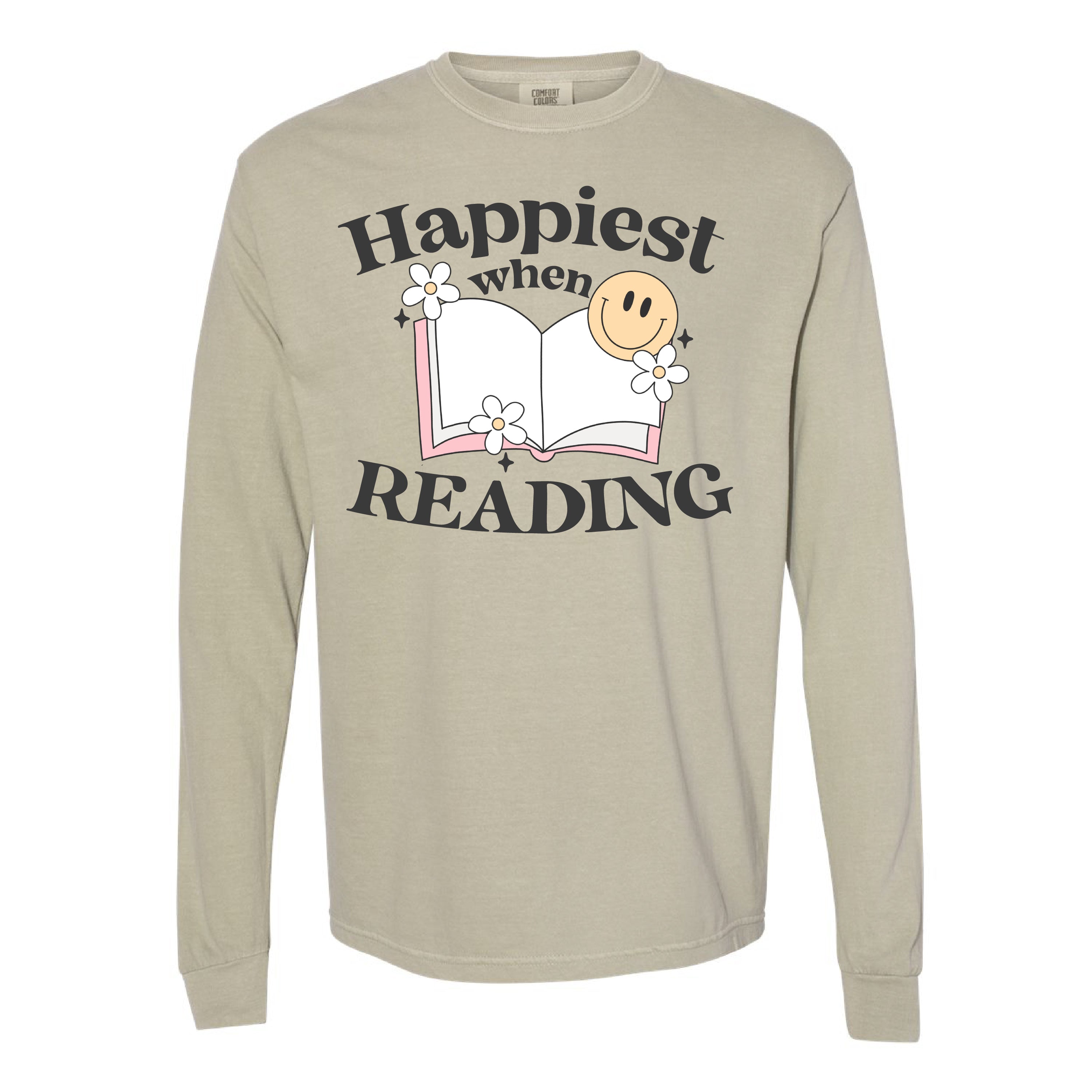 Happiest When Reading - Long Sleeve Comfort Colors Tee Little Mama Shirt Shop