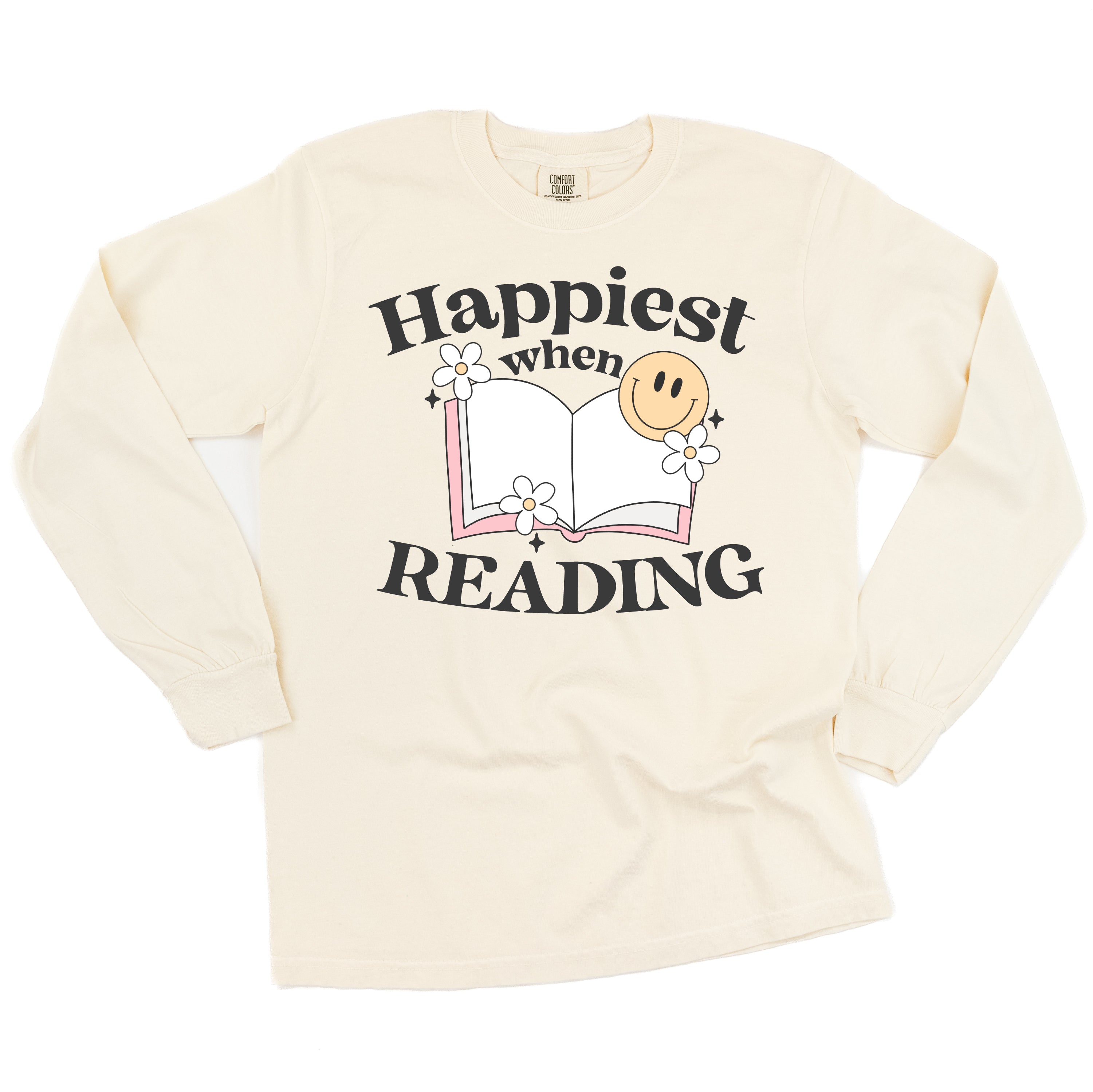 Happiest When Reading - Long Sleeve Comfort Colors Tee Little Mama Shirt Shop