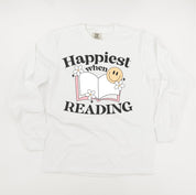Happiest When Reading - Long Sleeve Comfort Colors Tee Little Mama Shirt Shop