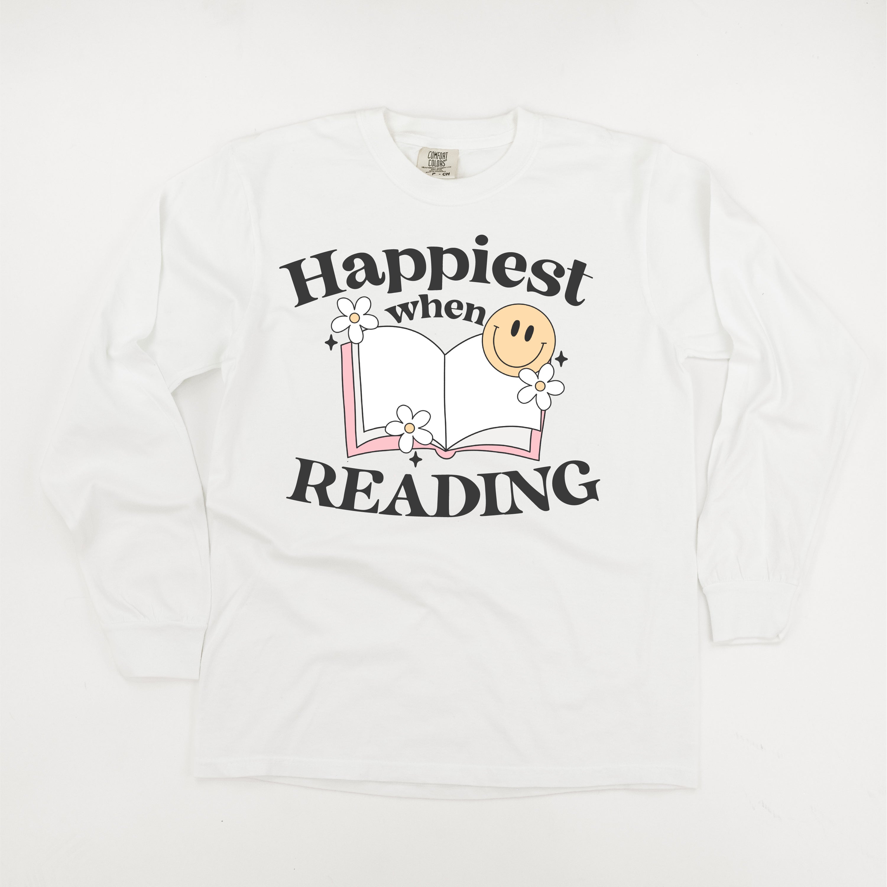 Happiest When Reading - Long Sleeve Comfort Colors Tee Little Mama Shirt Shop