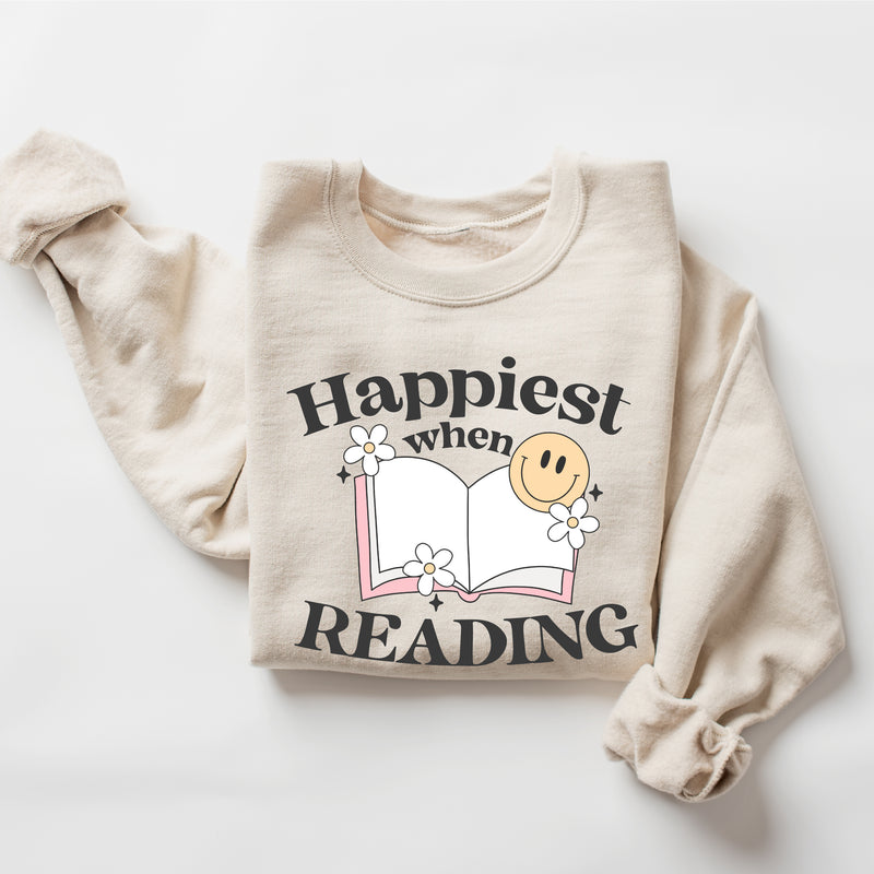 Happiest When Reading - BASIC FLEECE CREWNECK