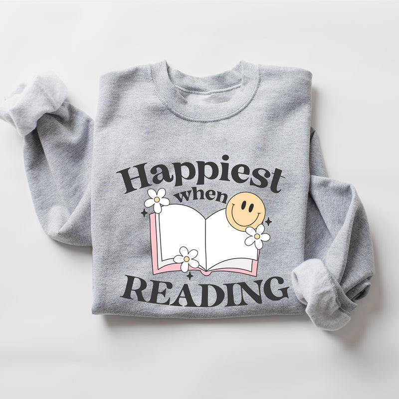 Happiest When Reading - BASIC FLEECE CREWNECK