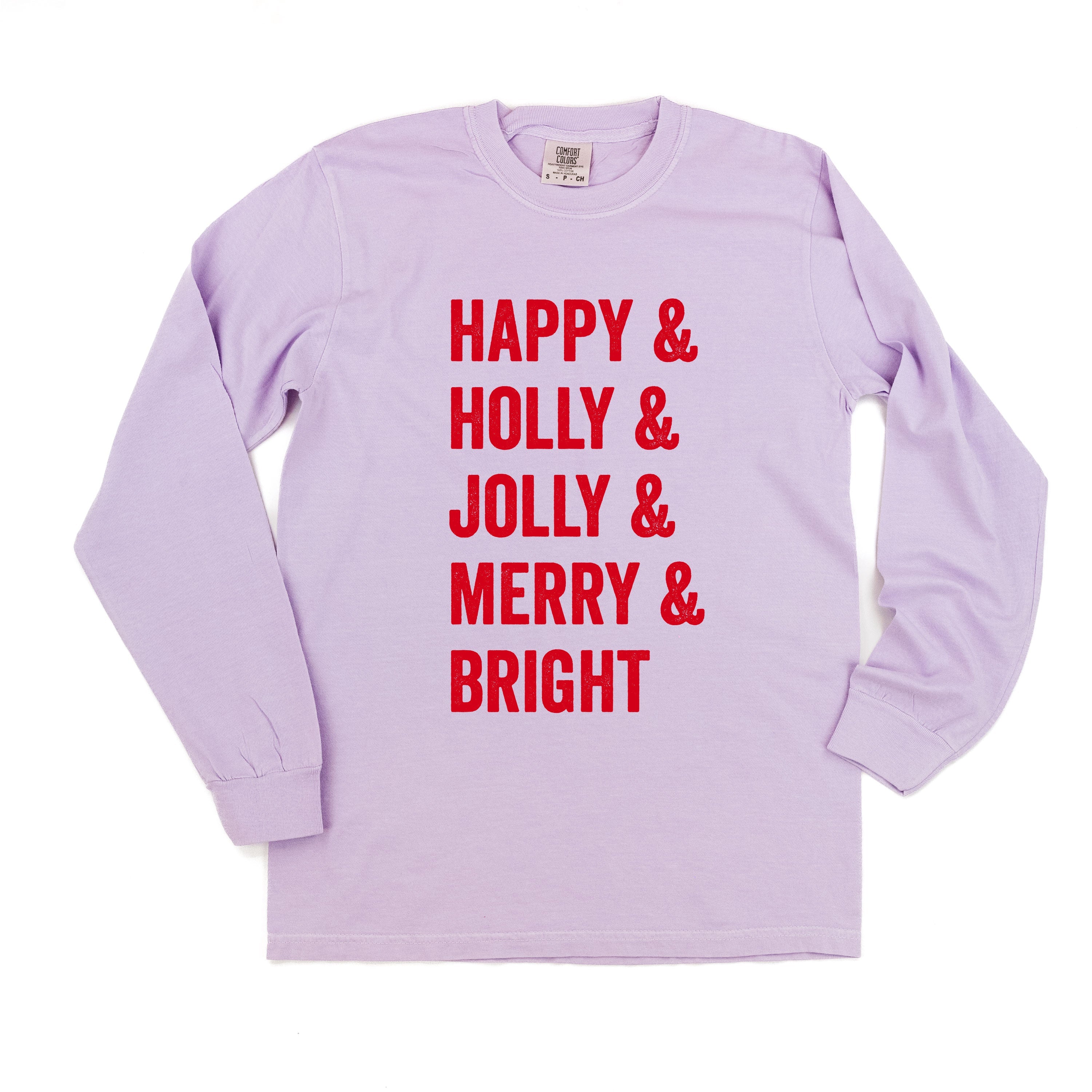 Happy + Holly + Jolly + Merry + Bright - LONG SLEEVE Comfort Colors Tee Little Mama Shirt Shop