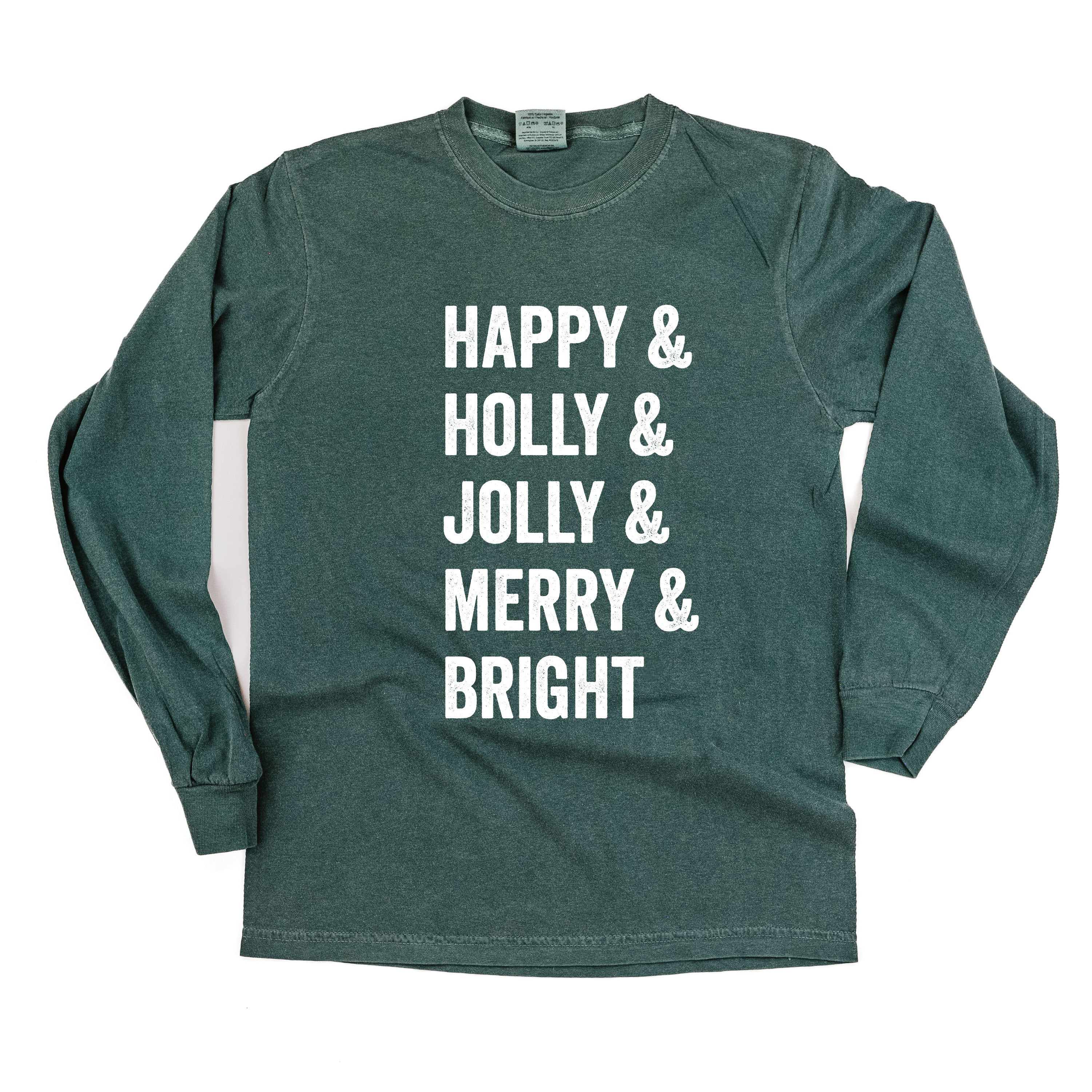 Happy + Holly + Jolly + Merry + Bright - LONG SLEEVE Comfort Colors Tee Little Mama Shirt Shop
