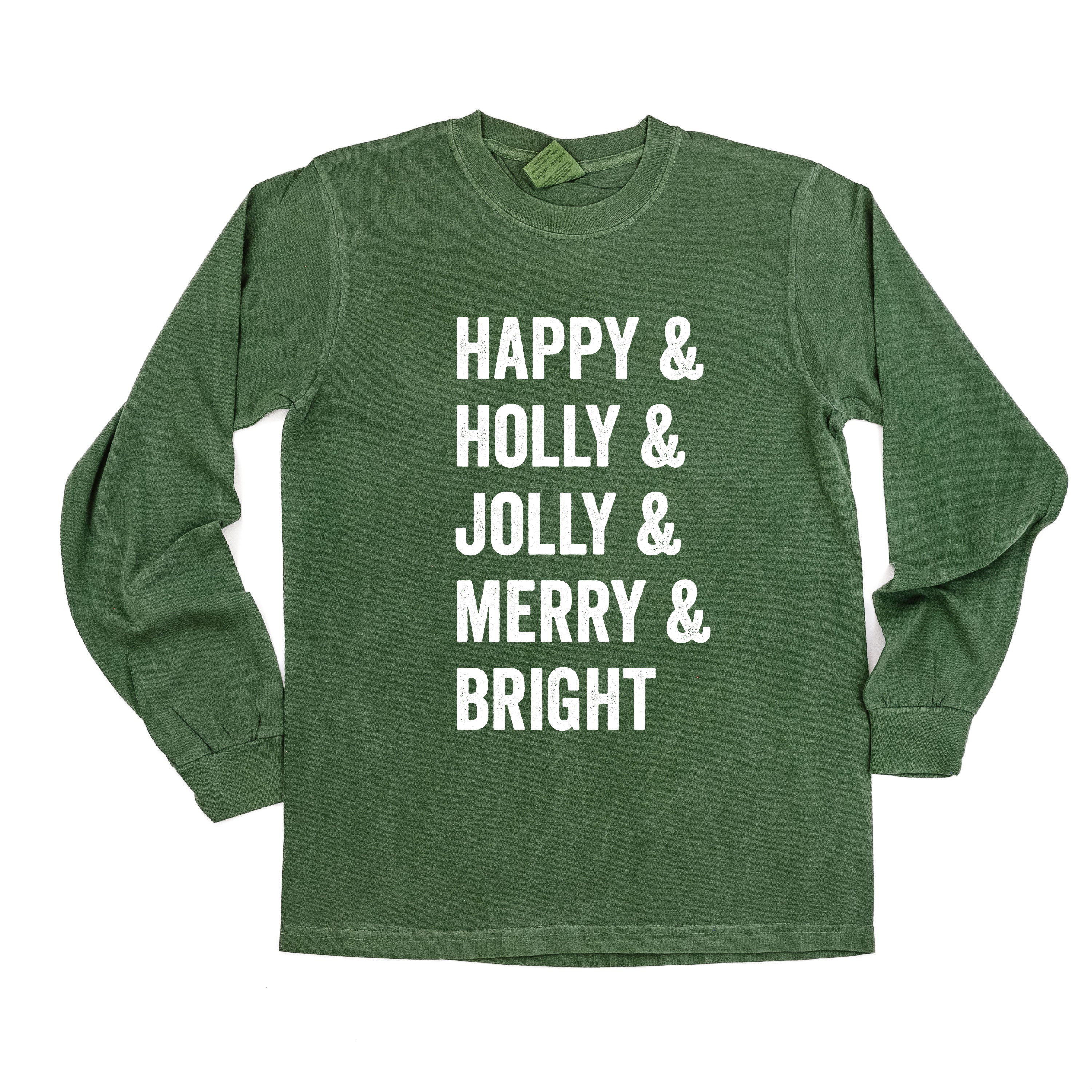 Happy + Holly + Jolly + Merry + Bright - LONG SLEEVE Comfort Colors Tee Little Mama Shirt Shop