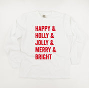 Happy + Holly + Jolly + Merry + Bright - LONG SLEEVE Comfort Colors Tee Little Mama Shirt Shop