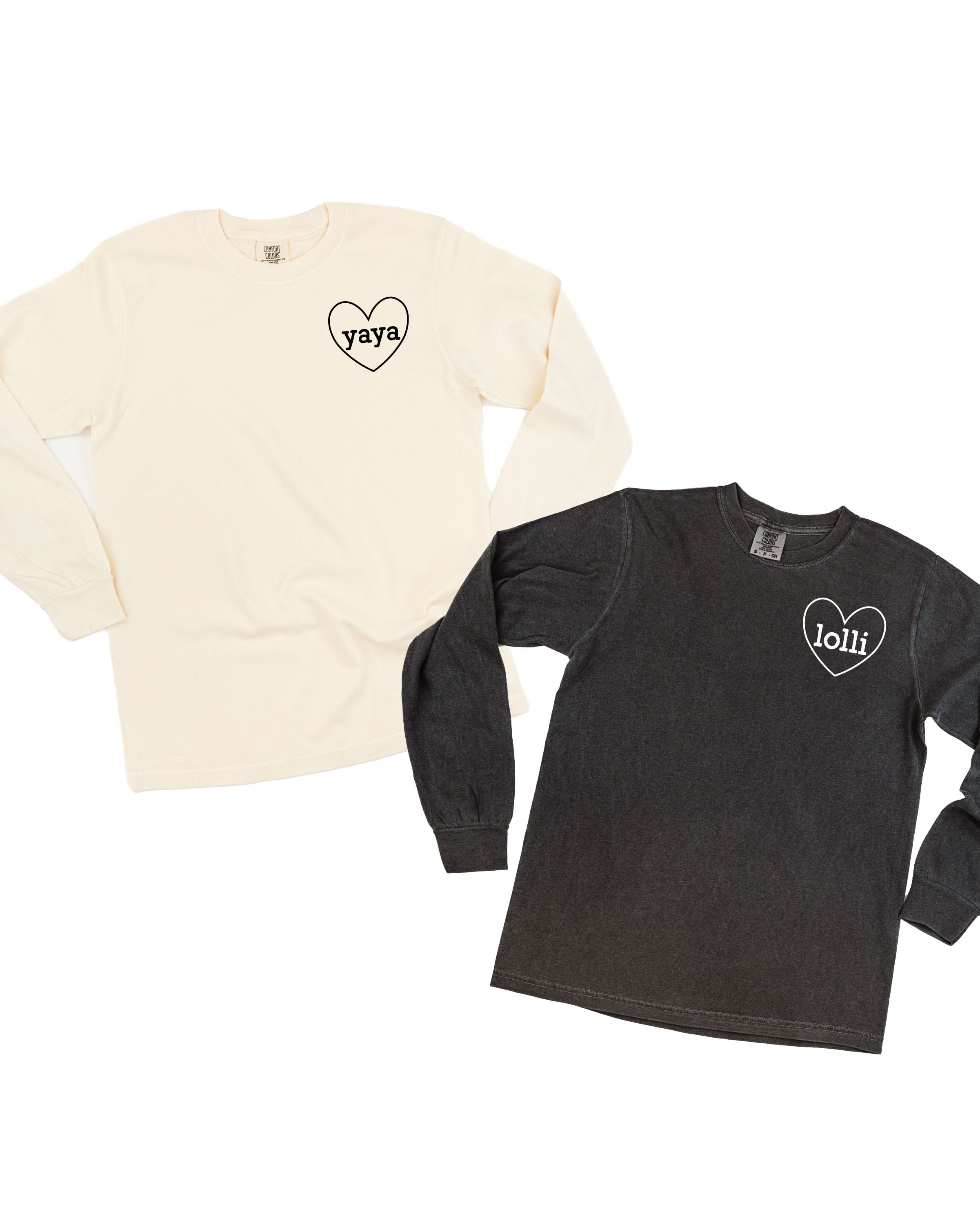 "______ (Heart Around) - (Choose Your Grandma Name)" - Long Sleeve Comfort Colors Tee Little Mama Shirt Shop