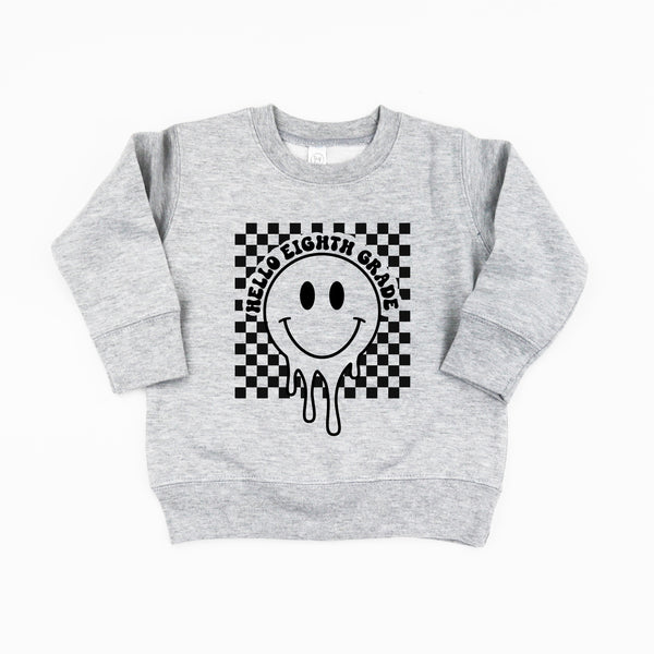 Hello Eighth Grade - Checker Smiley - Child Sweater