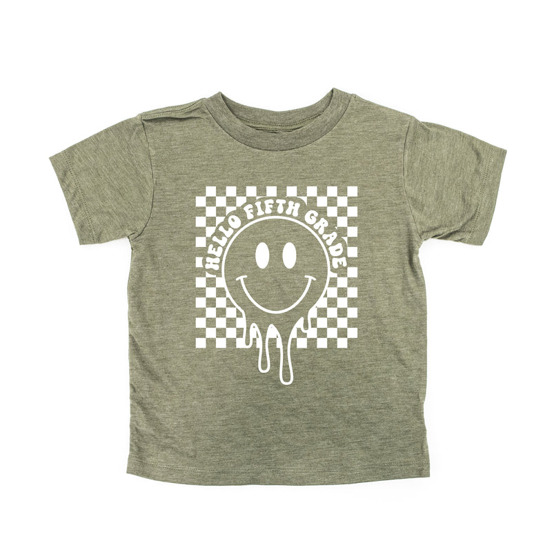Hello Fifth Grade - Checker Smiley - Short Sleeve Child Shirt