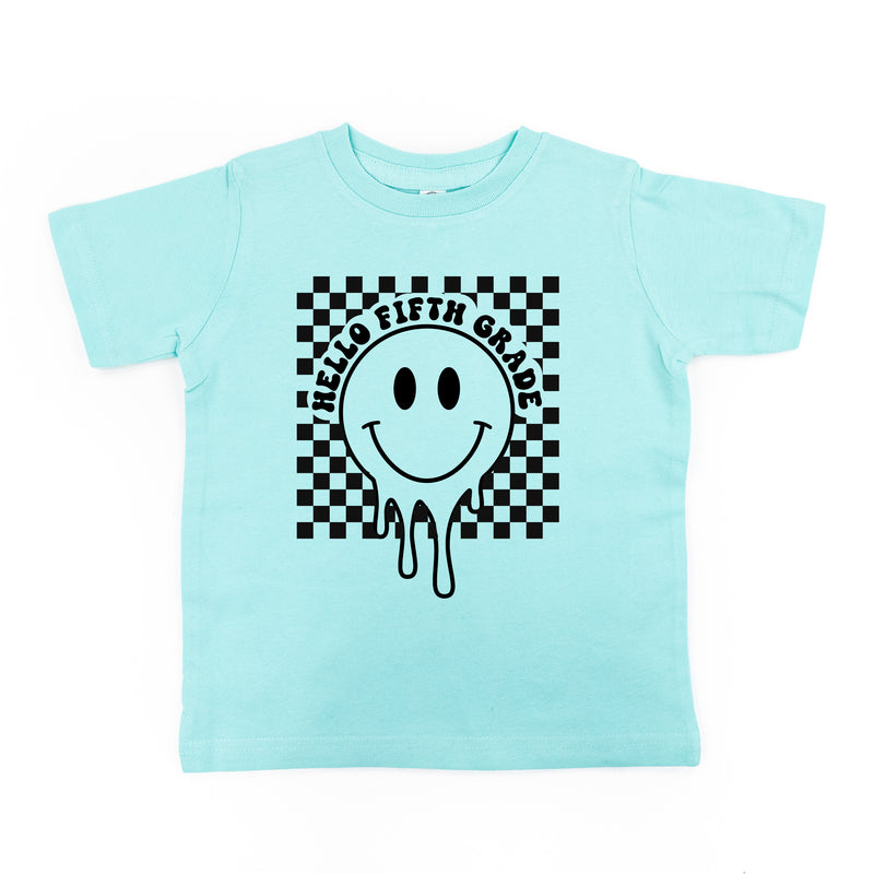 Hello Fifth Grade - Checker Smiley - Short Sleeve Child Shirt