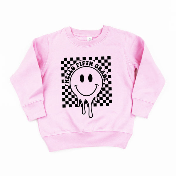 Hello Fifth Grade - Checker Smiley - Child Sweater