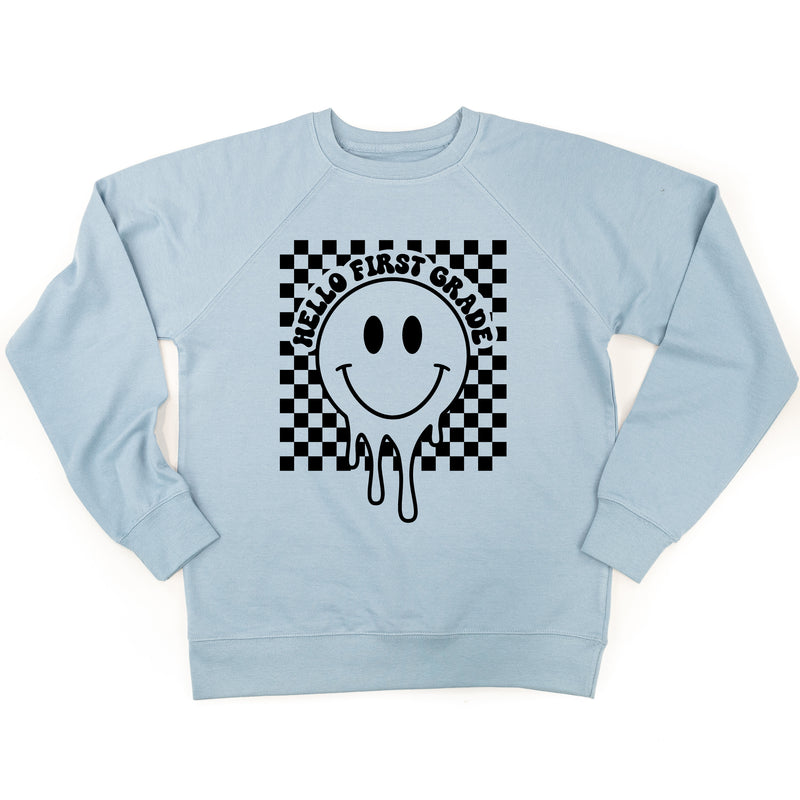 Hello First Grade - Checker Smiley - Lightweight Pullover Sweater