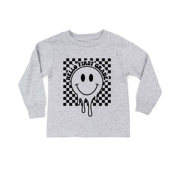 Hello First Grade - Checker Smiley - Long Sleeve Child Shirt