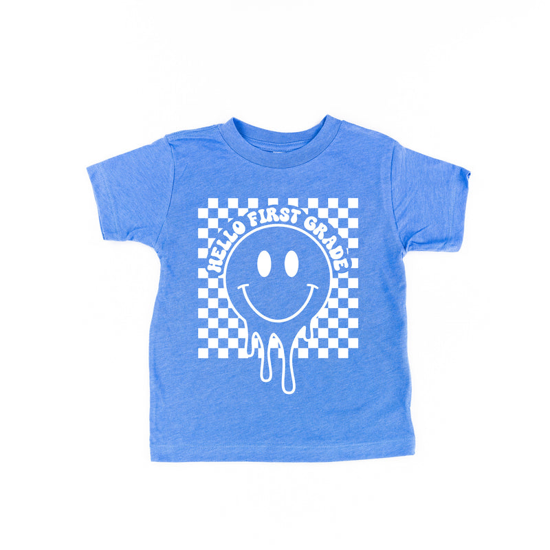 Hello First Grade - Checker Smiley - Short Sleeve Child Shirt