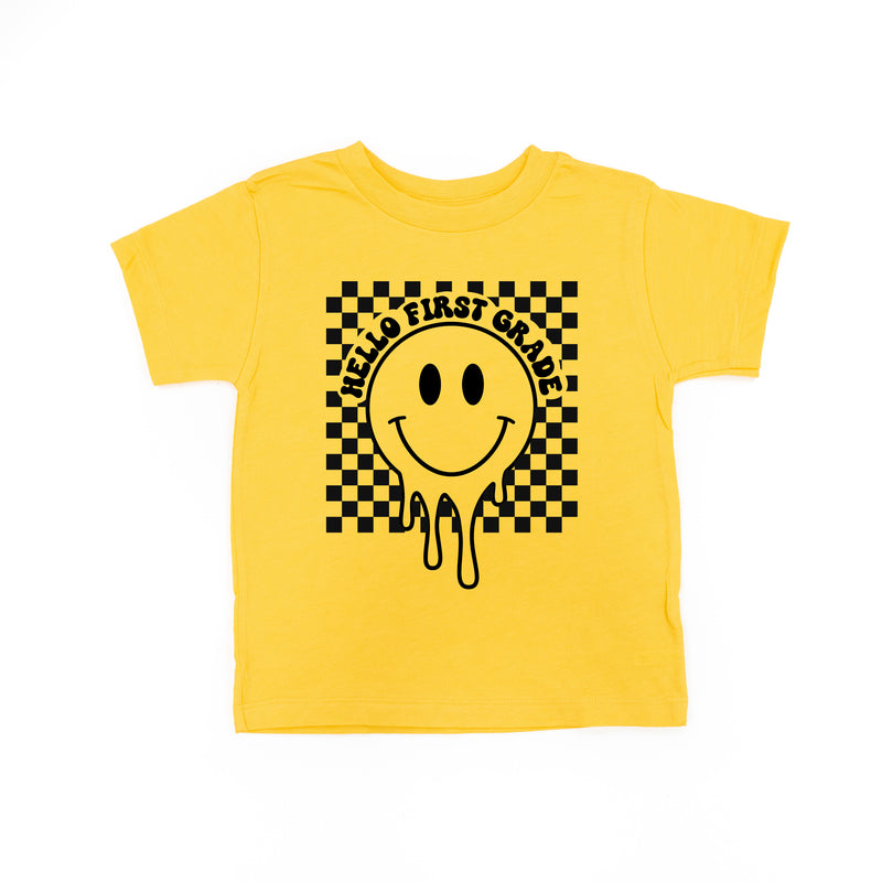 Hello First Grade - Checker Smiley - Short Sleeve Child Shirt
