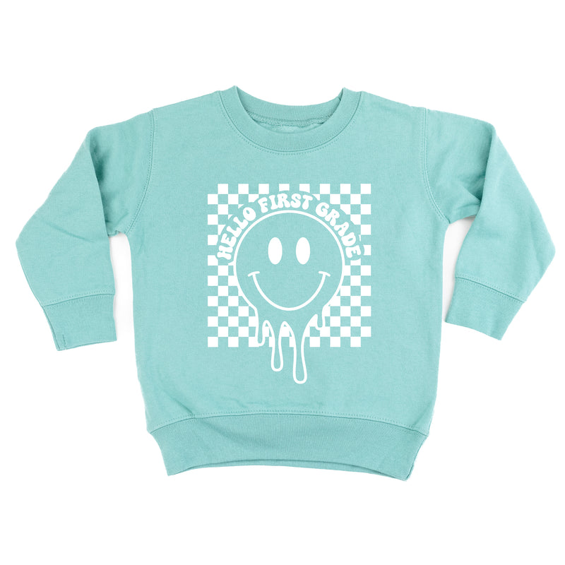 Hello First Grade - Checker Smiley - Child Sweater