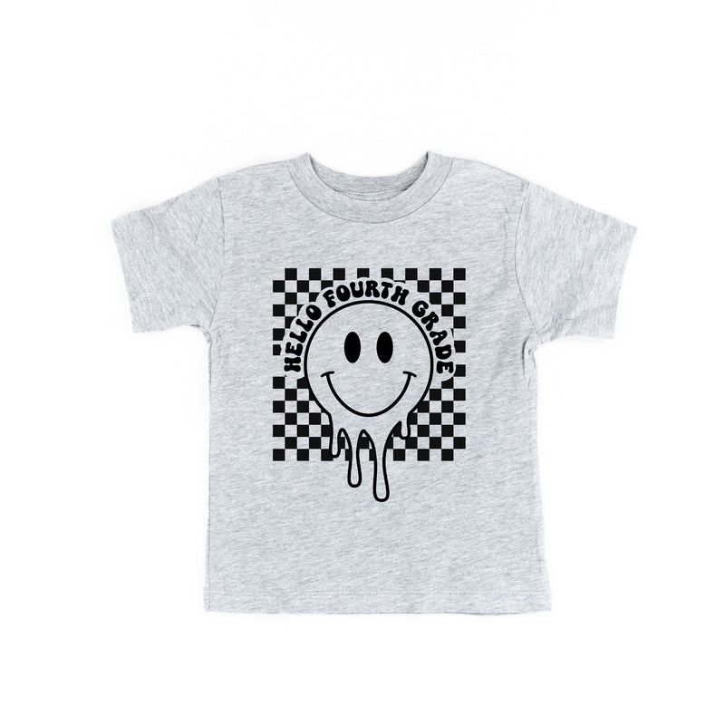 Hello Fourth Grade - Checker Smiley - Short Sleeve Child Shirt