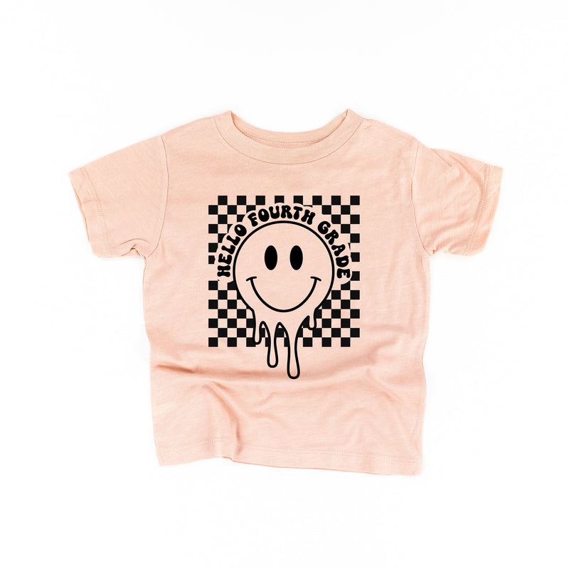 Hello Fourth Grade - Checker Smiley - Short Sleeve Child Shirt
