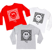 Hello (Choose Your Grade) - Checker Smiley - Child LONG SLEEVE Tee Little Mama Shirt Shop
