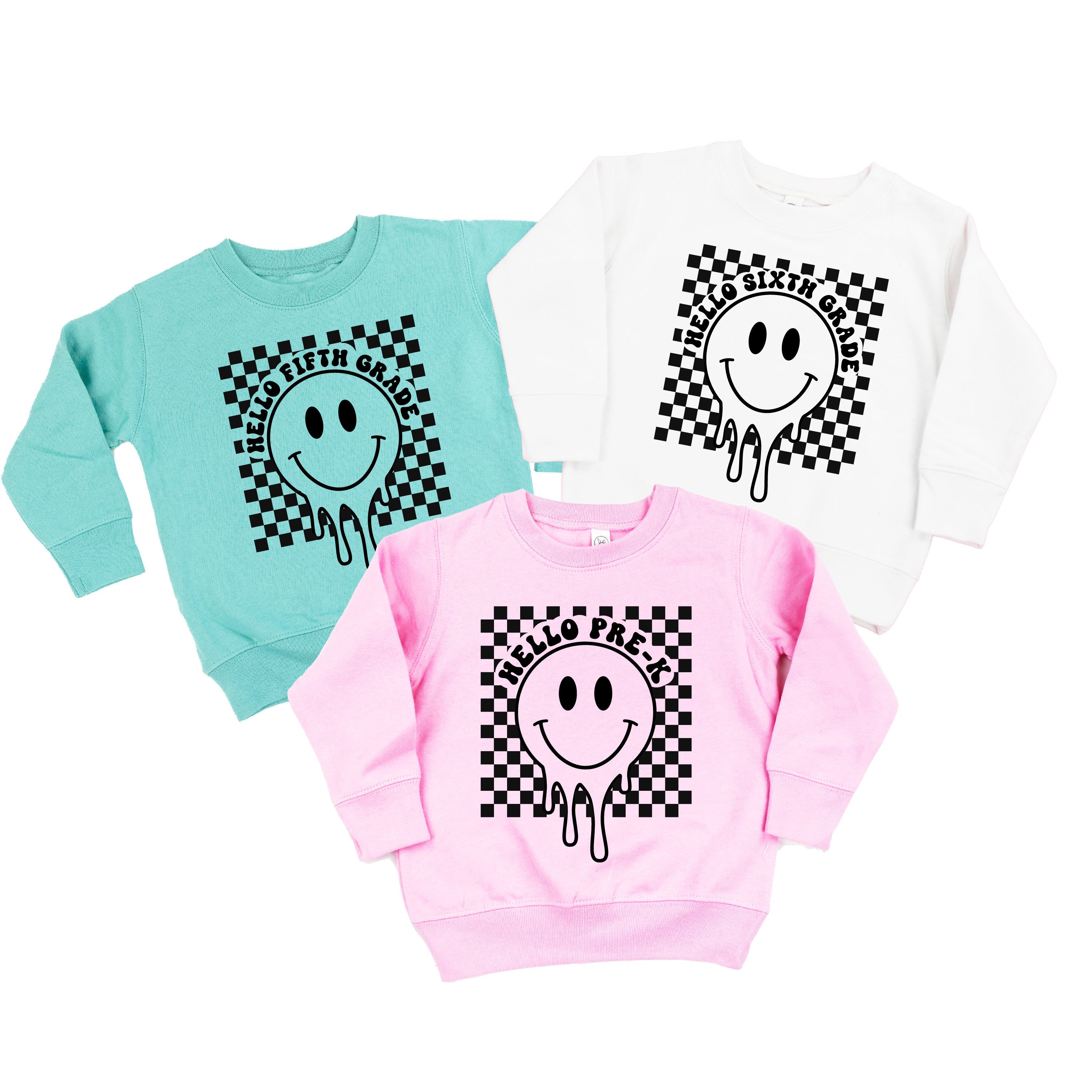 Hello (Choose Your Grade) - Checker Smiley - Child Sweater Little Mama Shirt Shop