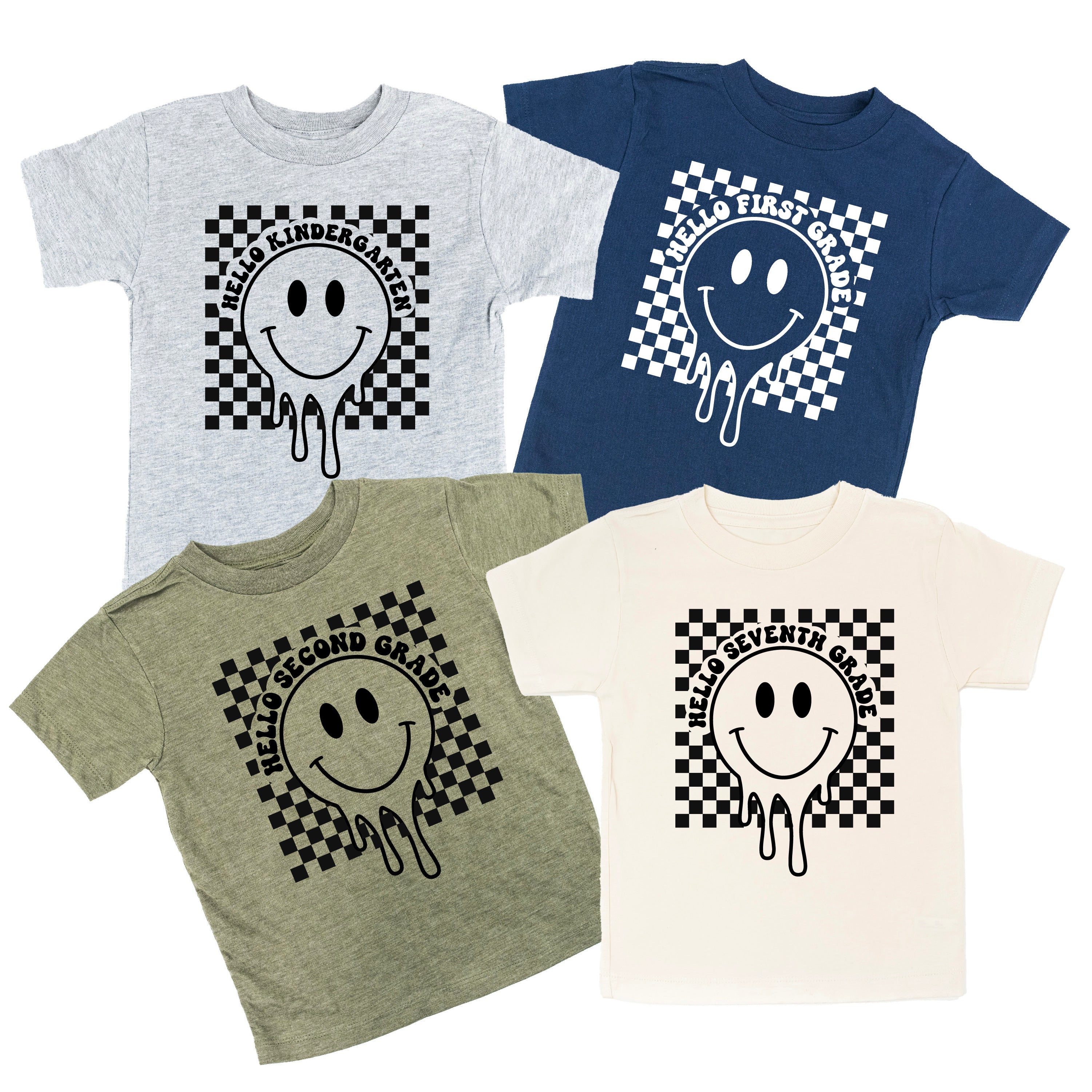 Hello (Choose Your Grade) - Checker Smiley - Child Tee Little Mama Shirt Shop