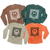 Hello (Choose Your Grade) - Checker Smiley - LONG SLEEVE Comfort Colors Tee Little Mama Shirt Shop