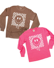 Hello (Choose Your Grade) - Checker Smiley - Long Sleeve Comfort Colors Tee Little Mama Shirt Shop