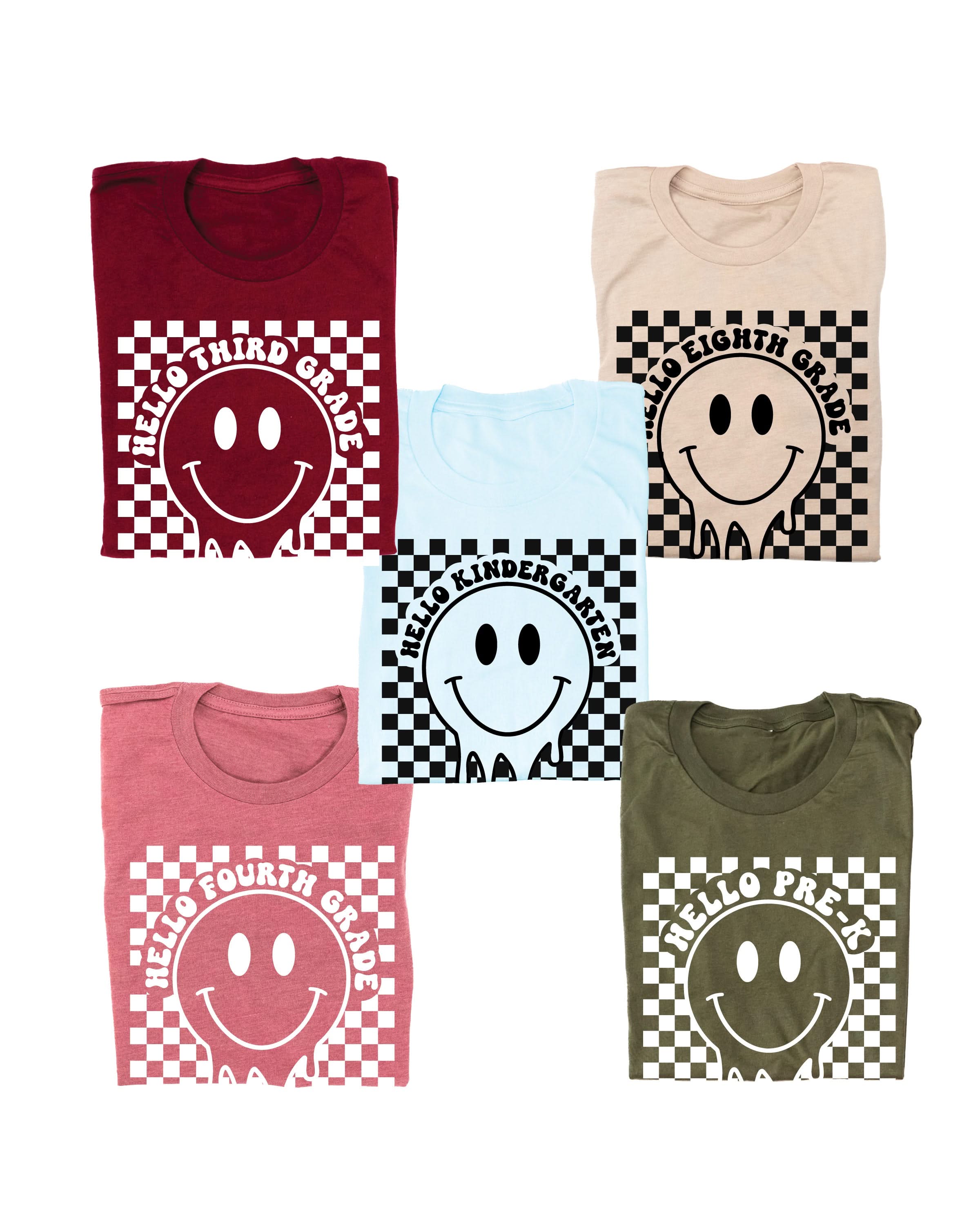 Hello (Choose Your Grade) - Checker Smiley - Unisex Tee Little Mama Shirt Shop
