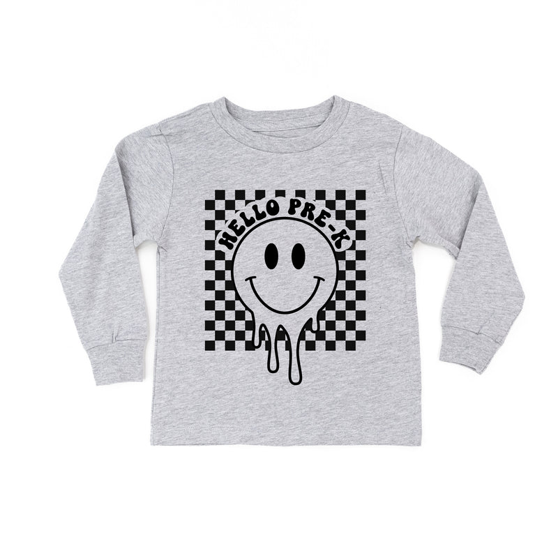 Hello Pre-K - Checker Smiley - Long Sleeve Child Shirt