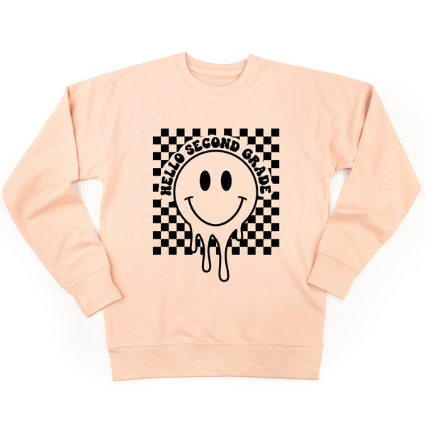 Hello Second Grade - Checker Smiley - Lightweight Pullover Sweater