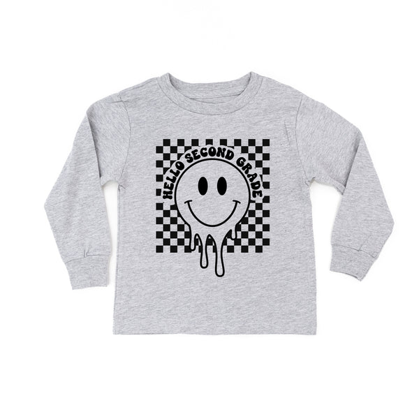 Hello Second Grade - Checker Smiley - Long Sleeve Child Shirt