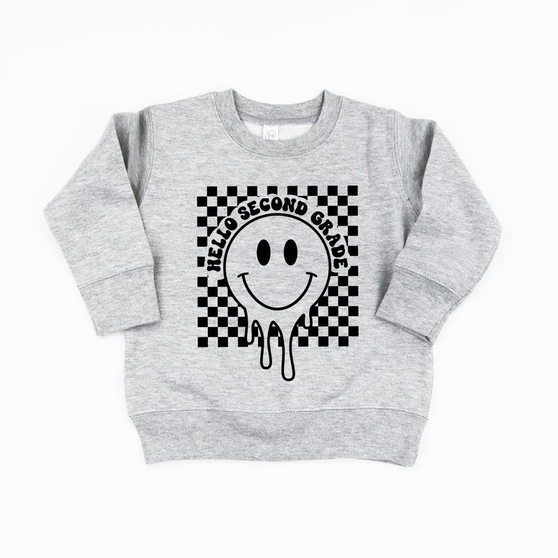 Hello Second Grade - Checker Smiley - Child Sweater