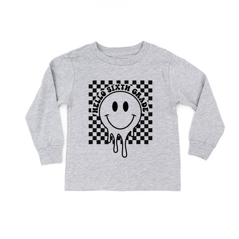 Hello Sixth Grade - Checker Smiley - Long Sleeve Child Shirt