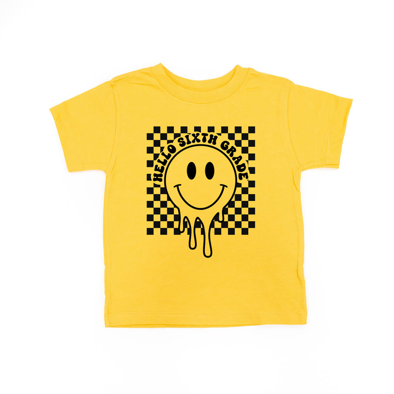 Hello Sixth Grade - Checker Smiley - Short Sleeve Child Shirt