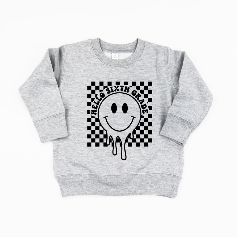 Hello Sixth Grade - Checker Smiley - Child Sweater