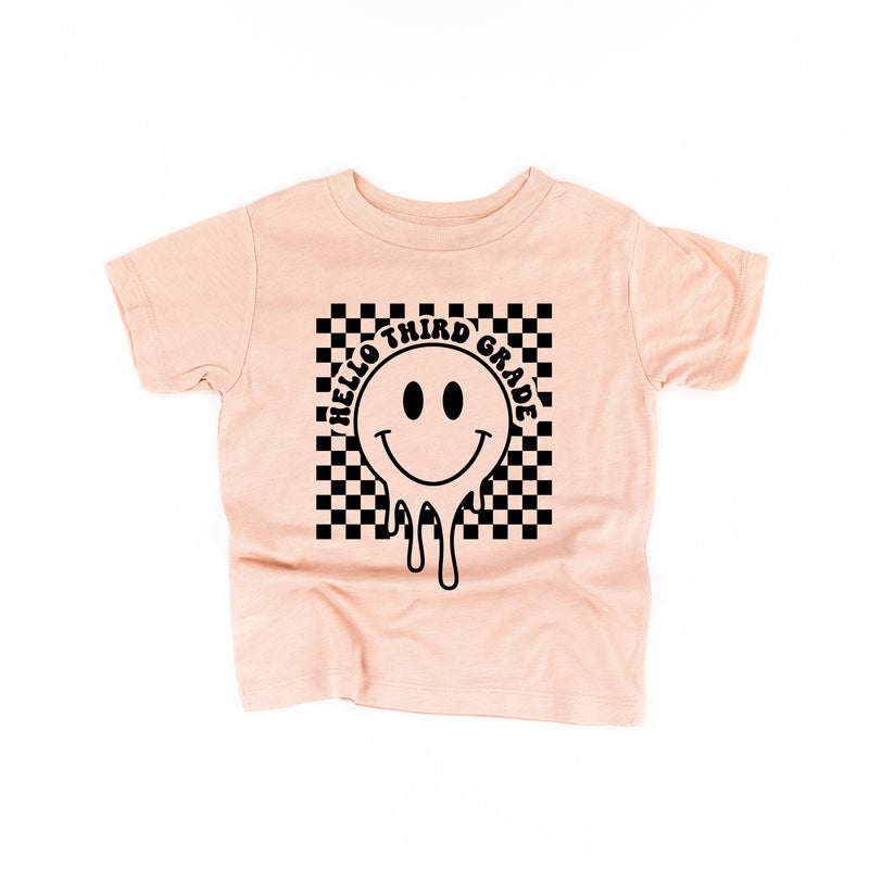 Hello Third Grade - Checker Smiley - Short Sleeve Child Shirt
