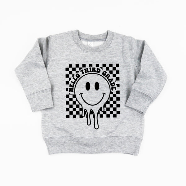 Hello Third Grade - Checker Smiley - Child Sweater