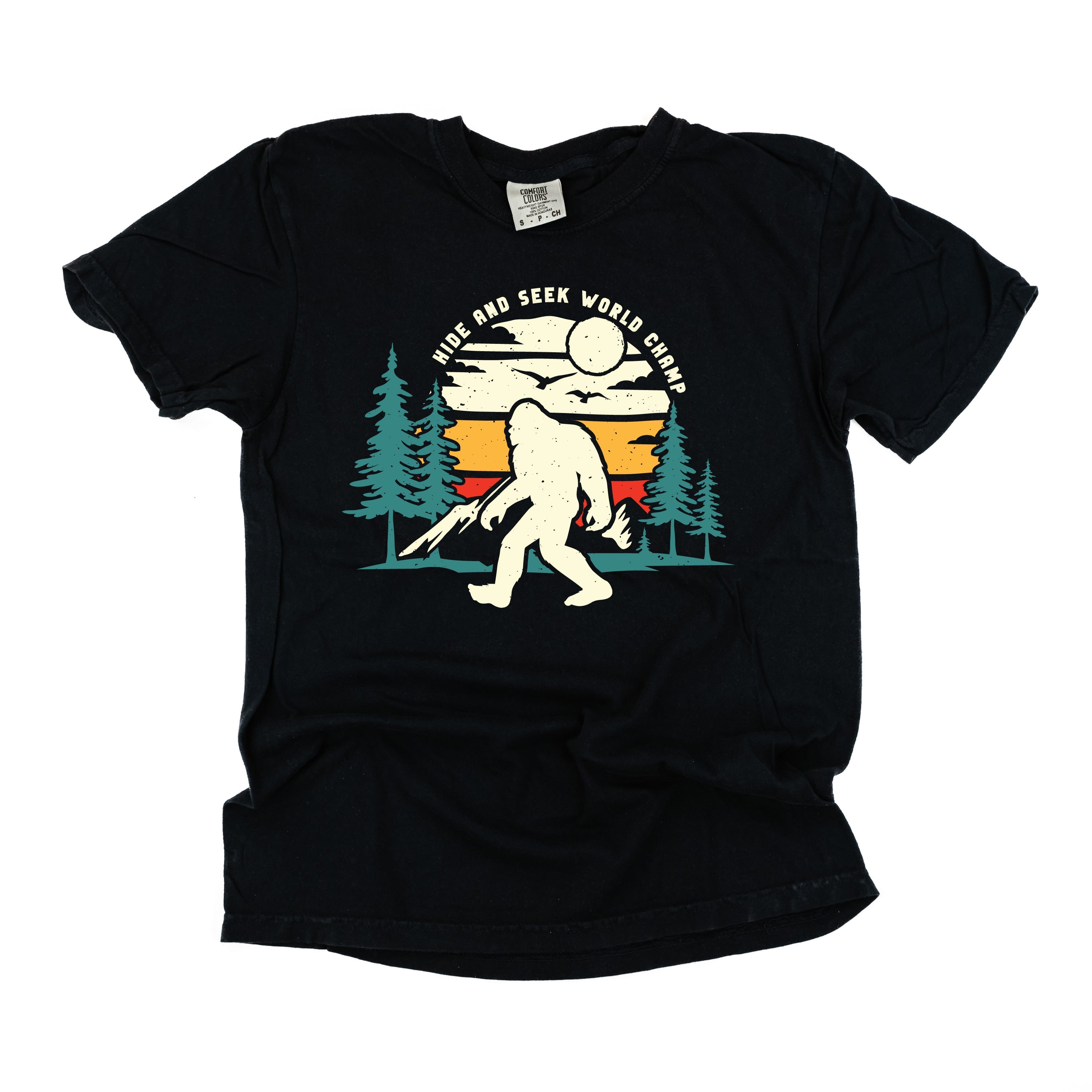 Big Foot - Hide And Seek World Champ - Black Comfort Colors Tee Little Mama Shirt Shop