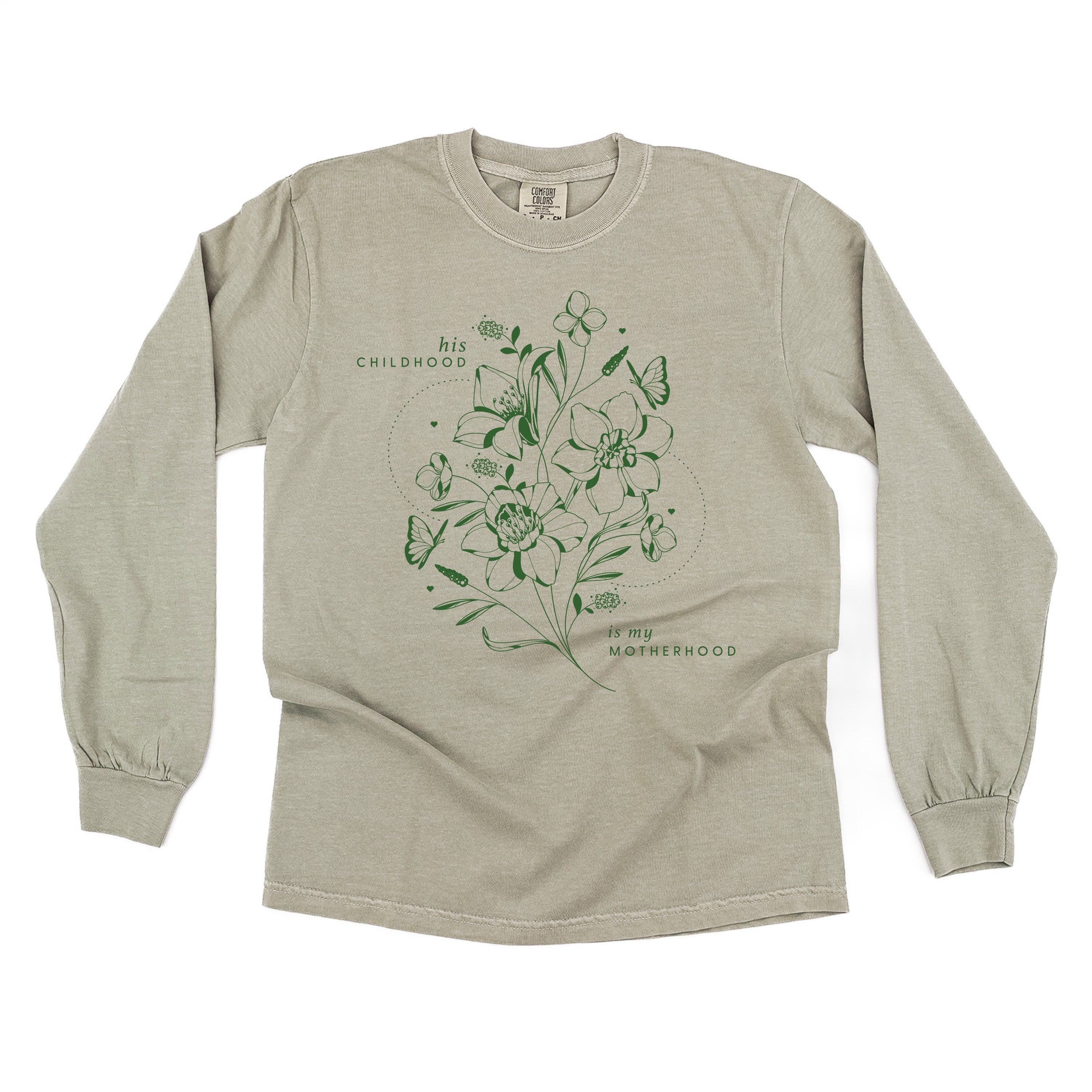 His Childhood is My Motherhood (Singular) - LONG SLEEVE Comfort Colors Tee Little Mama Shirt Shop