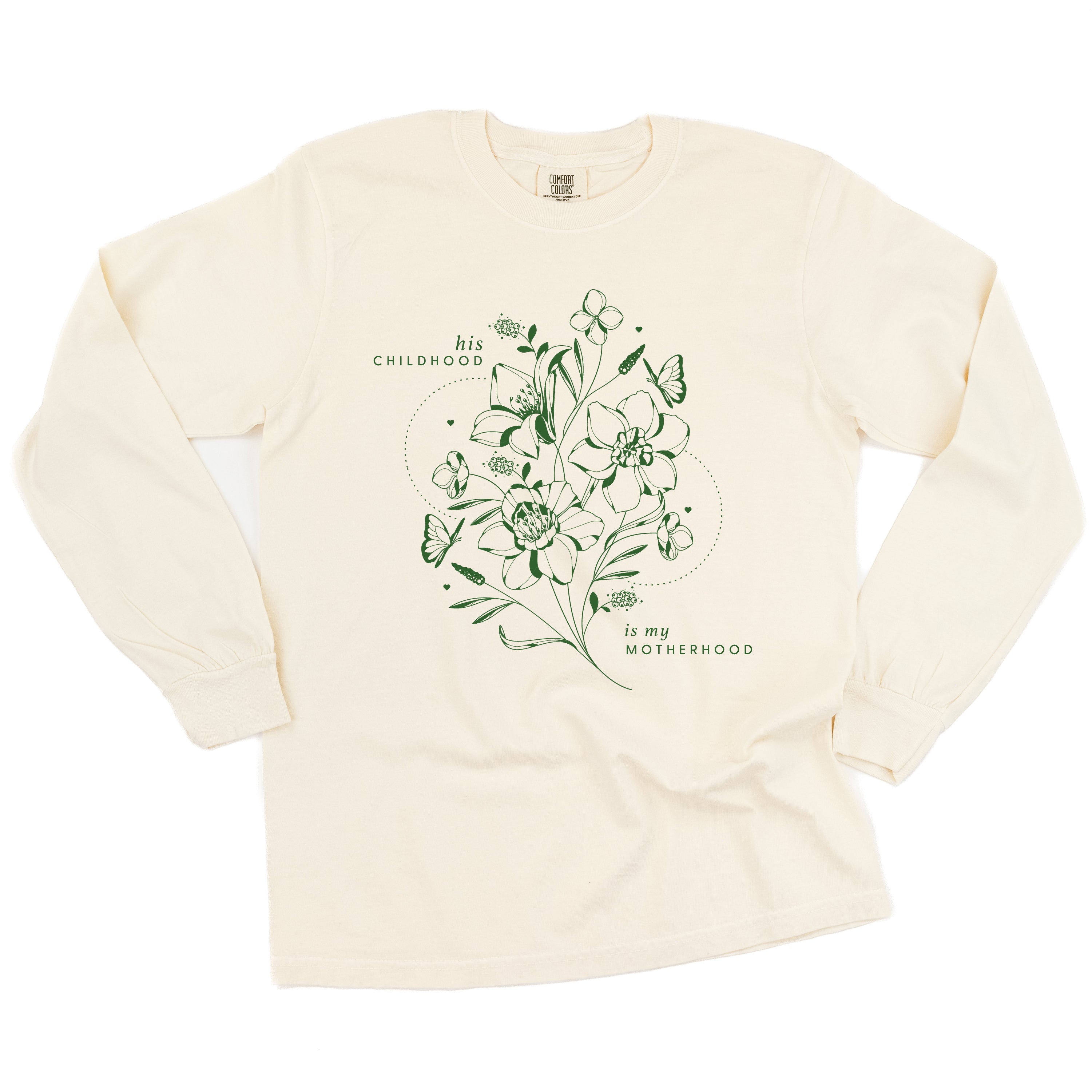 His Childhood is My Motherhood (Singular) - LONG SLEEVE Comfort Colors Tee Little Mama Shirt Shop