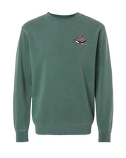 crewneck in alpine green with embroidered stack of books on front, shown on flat lay – Little Mama Shirt Shop