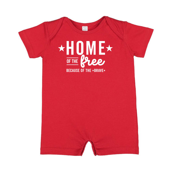 HOME OF THE FREE BECAUSE OF THE BRAVE - Short Sleeve / Shorts - One Piece Baby Romper