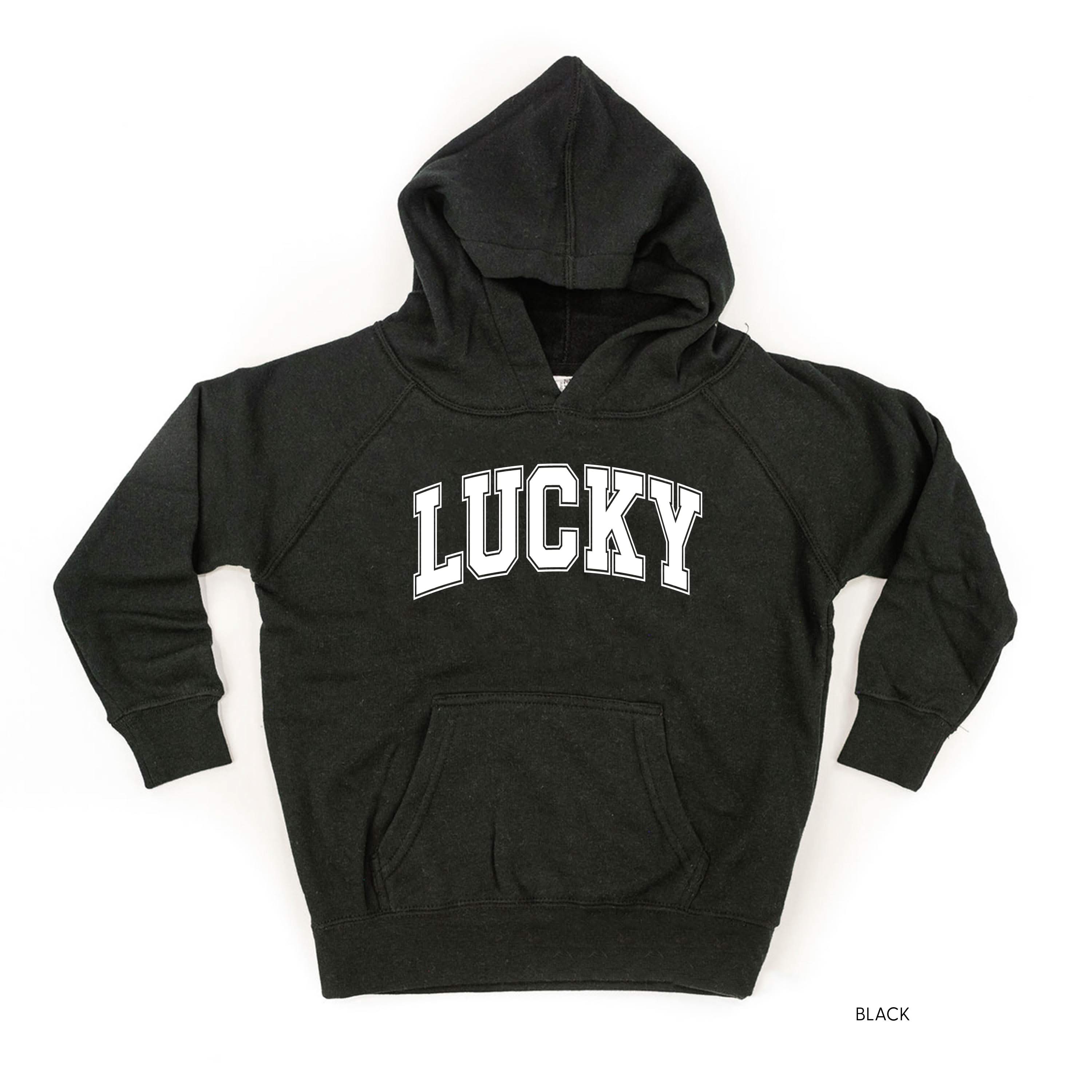 Lucky - Varsity Outline - Child Hoodie Little Mama Shirt Shop