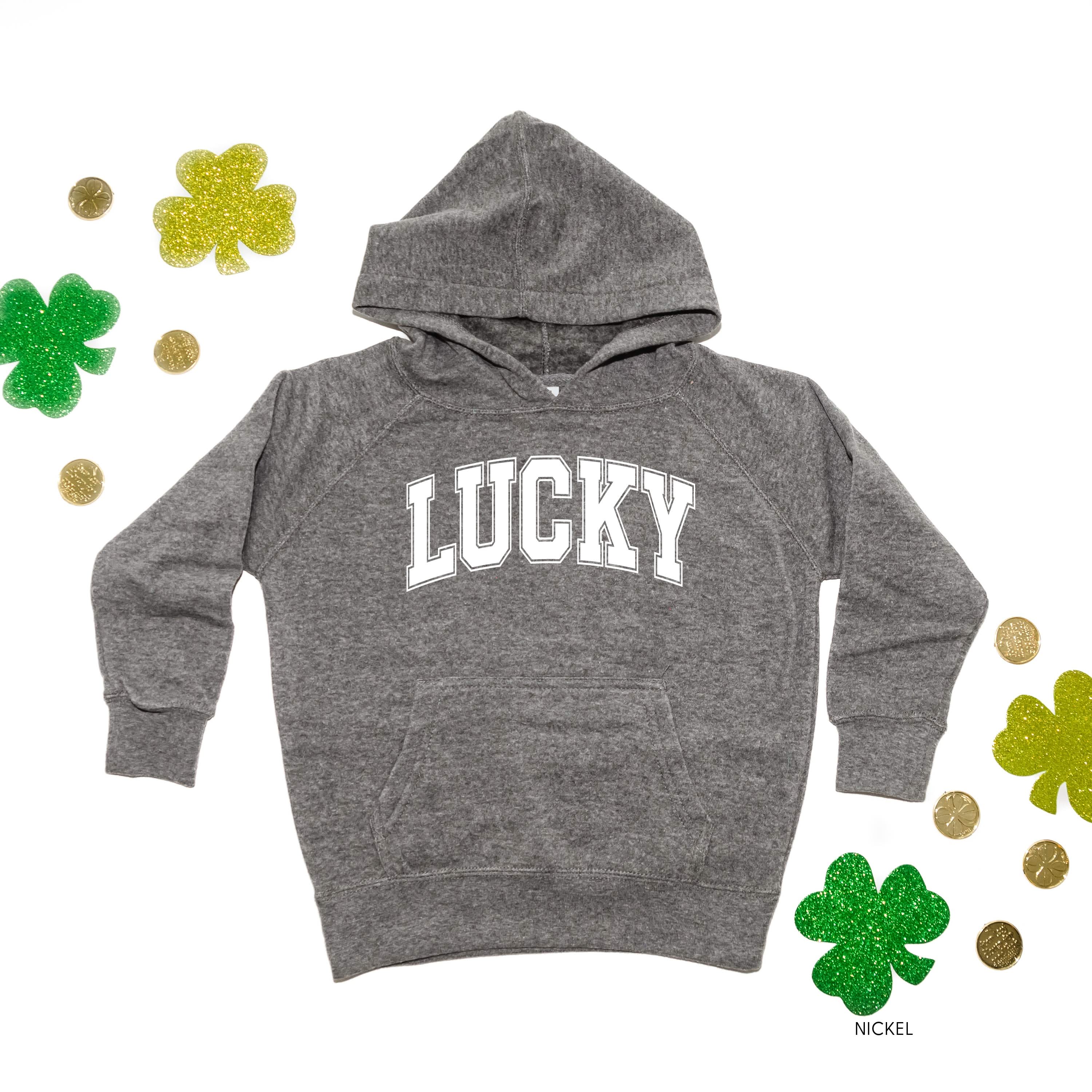 Lucky - Varsity Outline - Child Hoodie Little Mama Shirt Shop