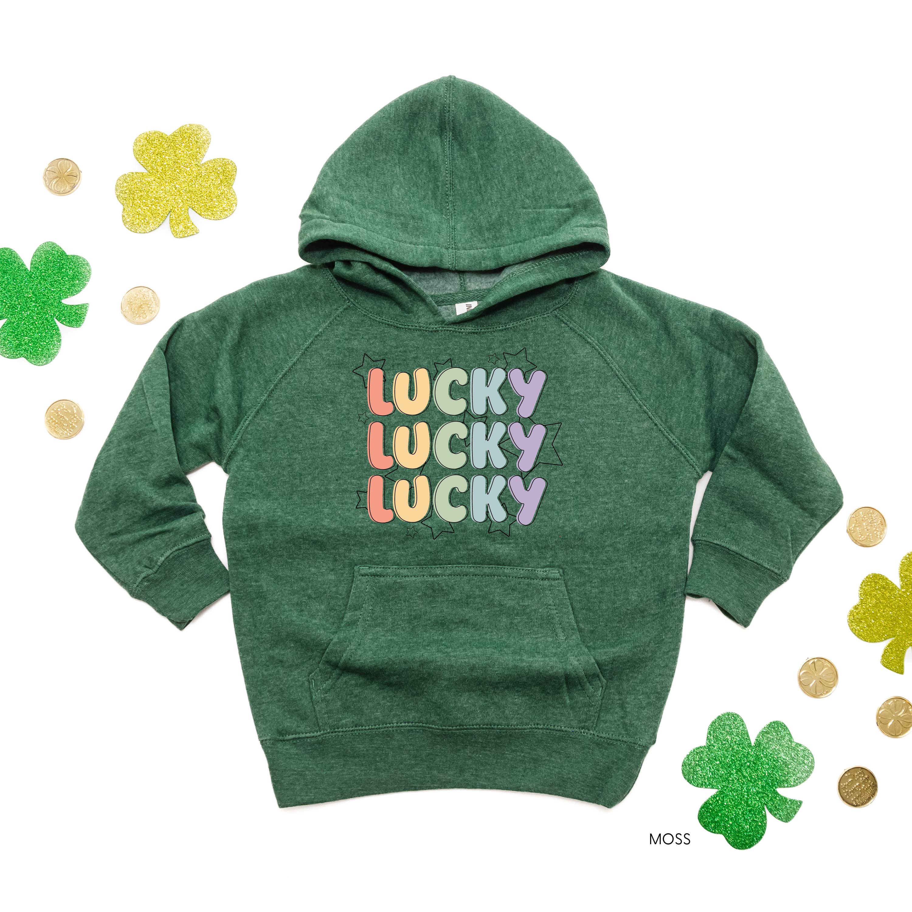 Bubble Letters & Stars Lucky x3 - Child HOODIE Little Mama Shirt Shop