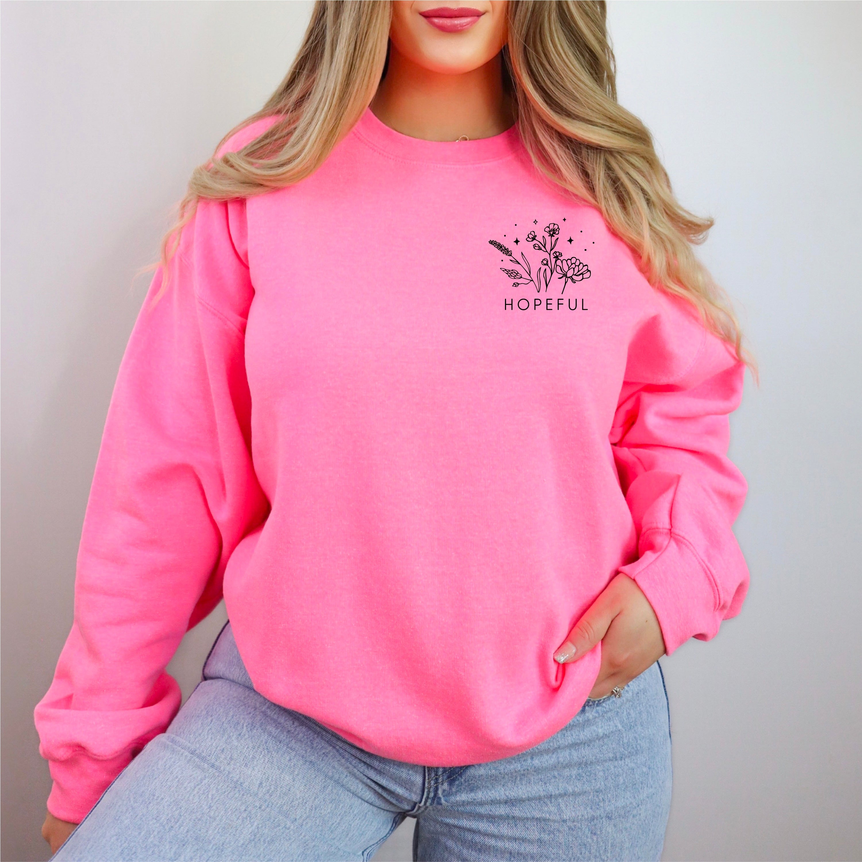 HOPEFUL - Bouquet - Pocket Size - BASIC FLEECE CREWNECK Little Mama Shirt Shop LLC