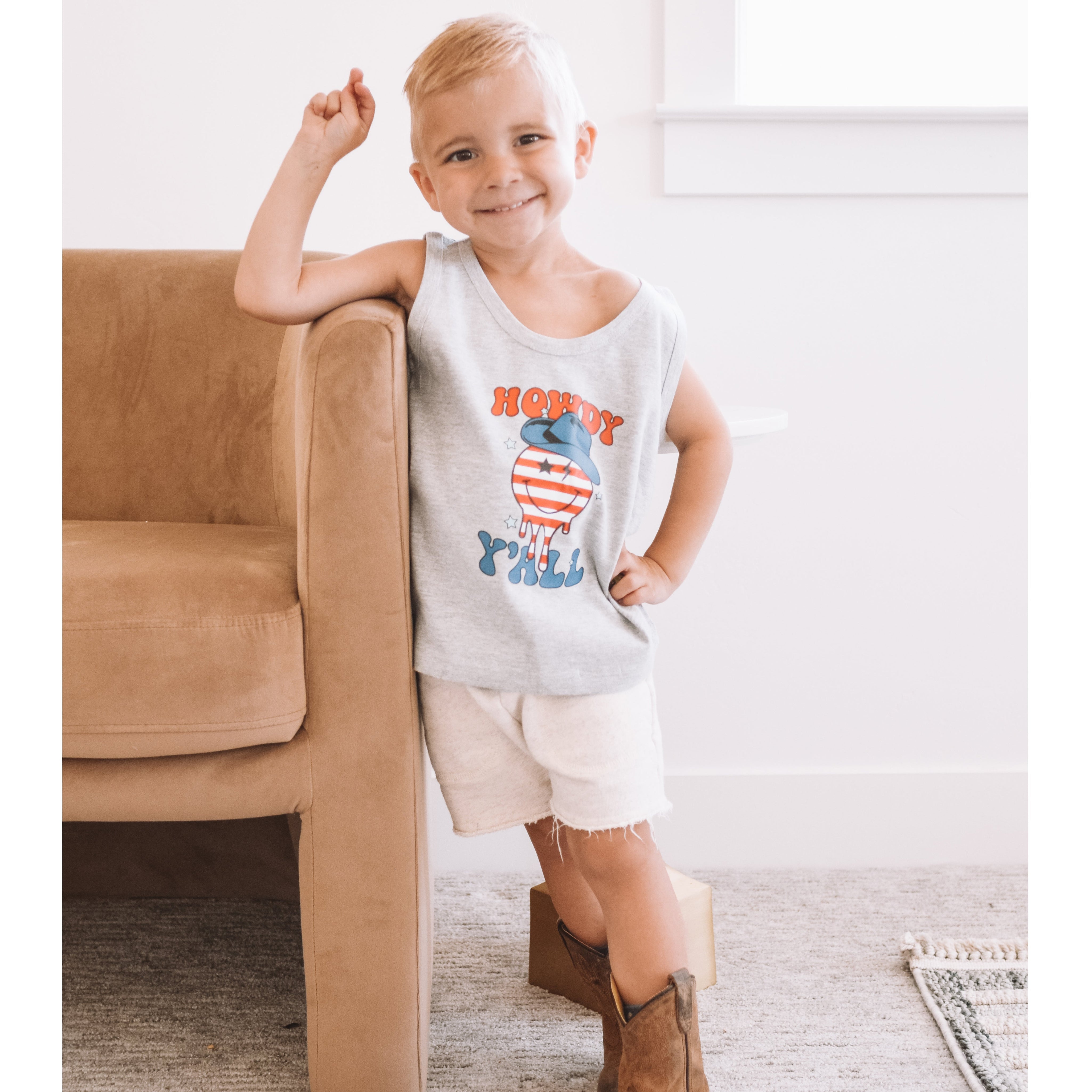 Howdy Y'all - Cowboy Smiley - Child Jersey TANK Little Mama Shirt Shop