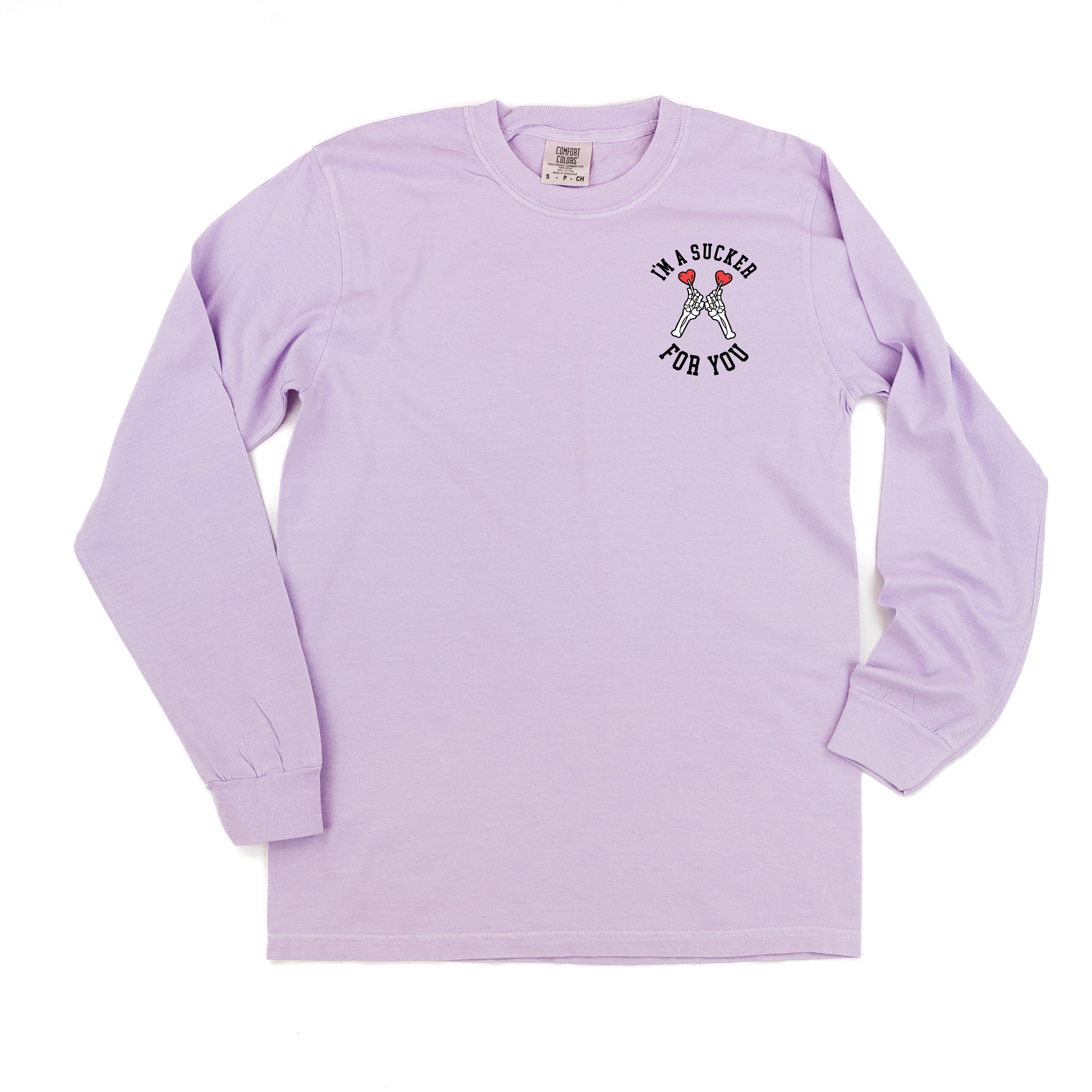 I'm A Sucker For You (pocket) - Long Sleeve Comfort Colors Tee Little Mama Shirt Shop