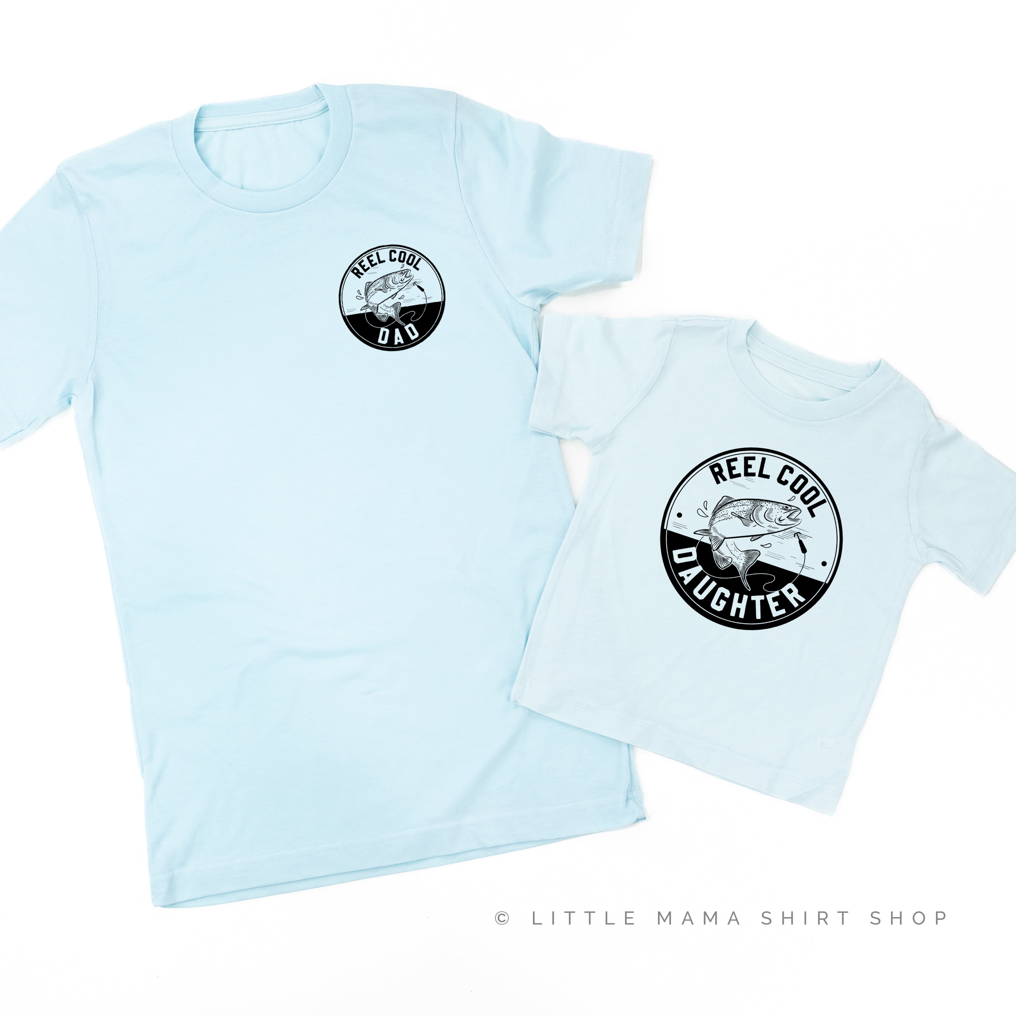 Reel Cool Dad (pocket) / Daughter - Set of 2 Tees Little Mama Shirt Shop